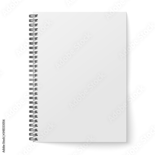 Blank closed realistic spiral notepad mockup isolated on white background.