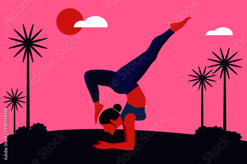 Woman practicing yoga exercise outdoor, yoga pose. international yoga day Illustration