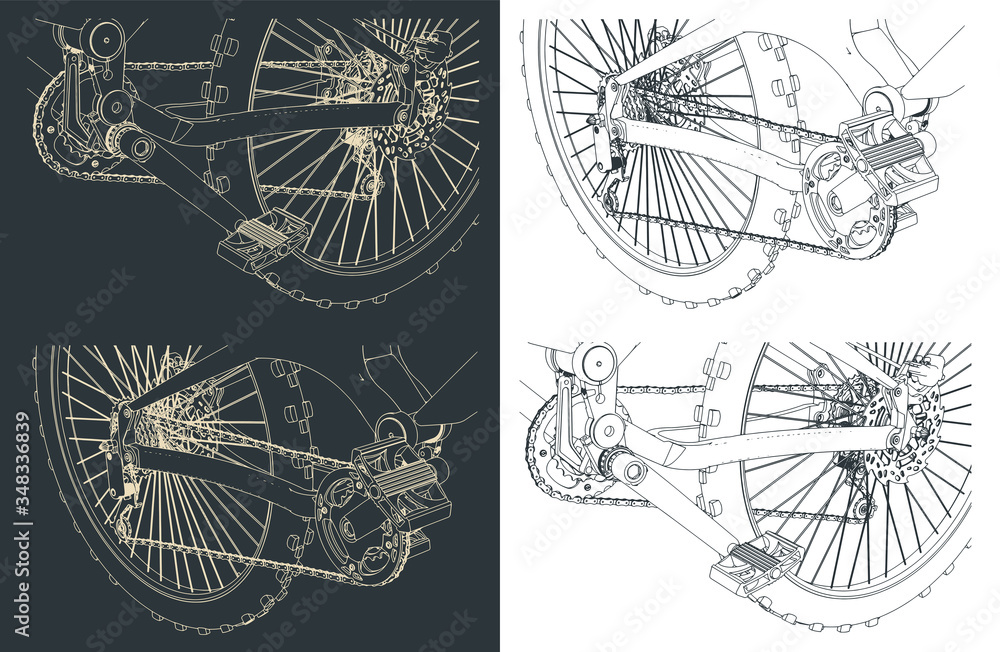Mountain bike close-up drawings