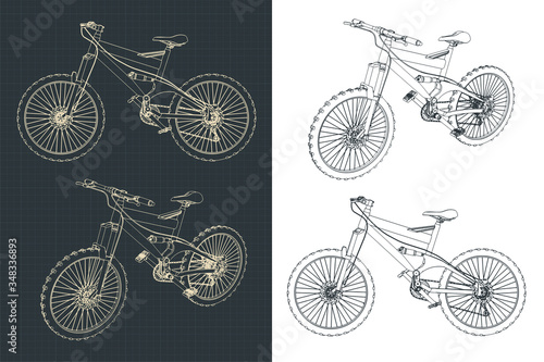 Mountain bike drawings illustration