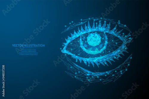 Human eyes close up. Model organ anatomy. Iris, eyelashes. The concept of vision correction, treatment, surgery. Innovative medicine and technology. 3d low poly wireframe vector illustration.