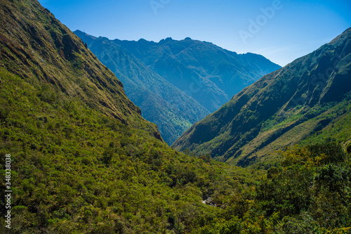 High Mountains full of Vegetation on the Inca Trail of Takesi in La Paz / Bolivia