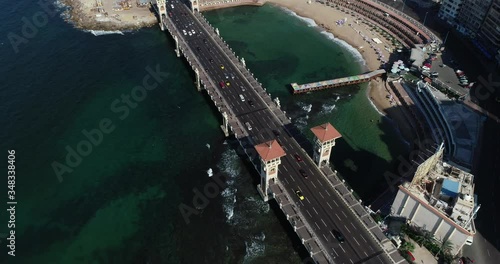 Aerial Drone shot over Egypt Alexandria city Stanly Bridge