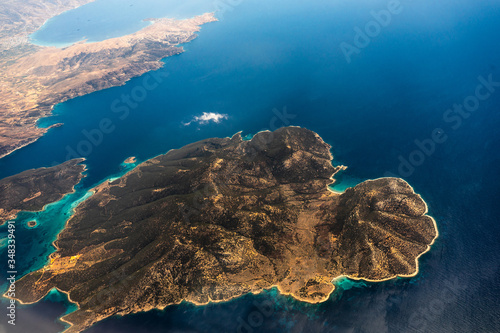 A view over some islands of Greece. The picture was taken from the airplane s window.