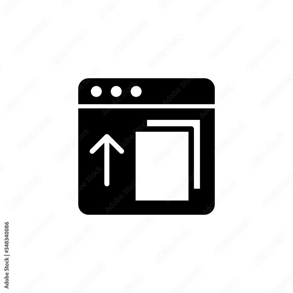 Upload file icon vector in black solid flat design icon isolated on white background Upload file icon vector in black solid flat design icon isolated on white background
