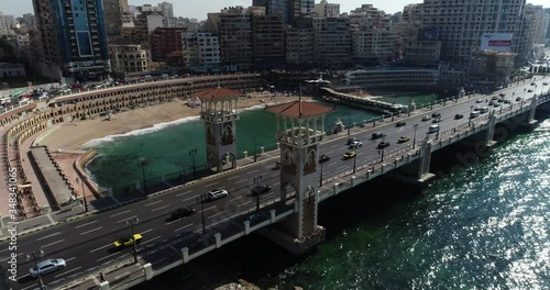 Aerial Drone shot over Egypt Alexandria city Stanly Bridge