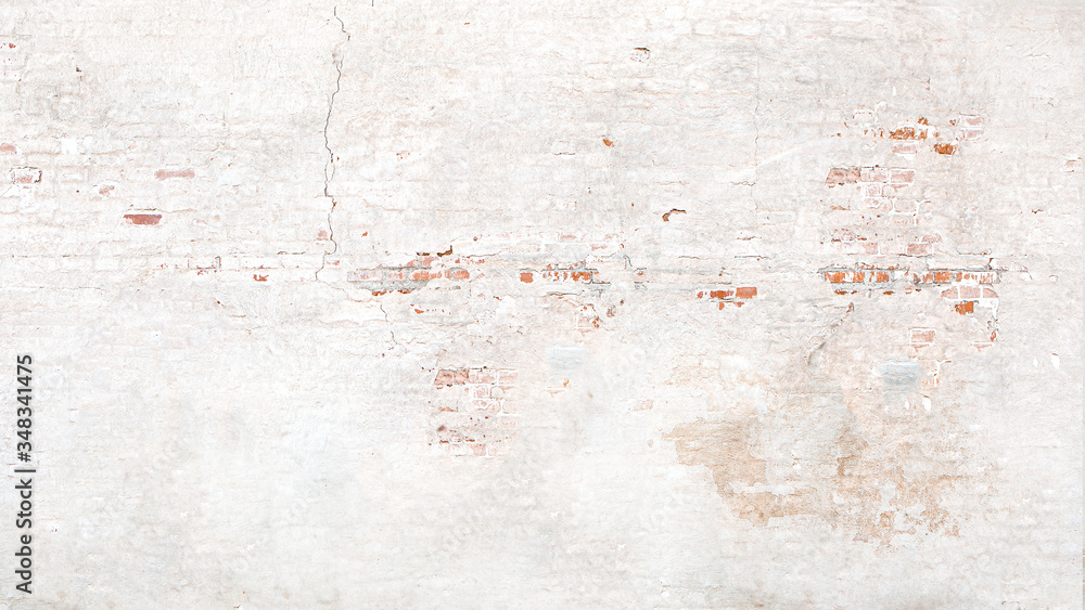 Fotografie, Obraz Brick wall texture with white shabby stucco, plaster