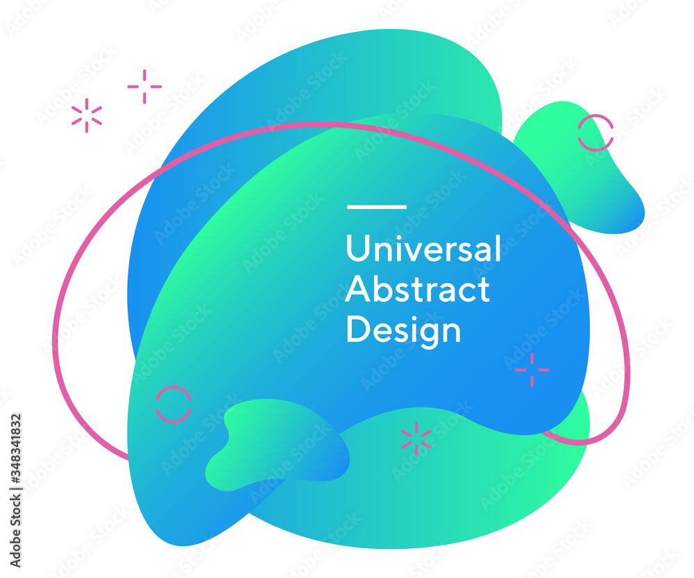 Abstract flowy background with text. Universal dynamical forms, liquid shapes, curvy lines. Gradient blue and green colour with contrast lines. Template for logo, flyer or poster. 