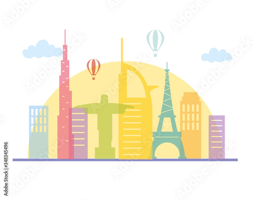 world famous monuments air balloons skyline architecture urban city