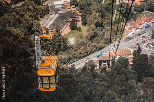 yellow cable car in the city of Bogota, Colombia