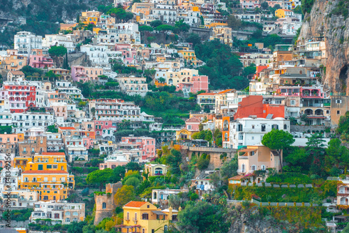 Beautiful colorful houses on a mountain in Positano, a town on Amalfi coast © k_samurkas