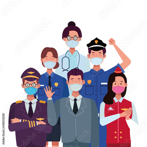 group workers using face masks for covid19