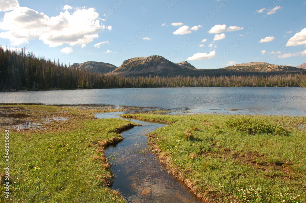lake with stream in the mountains
