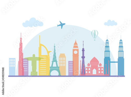 world airplane skyline architecture urban city panorama