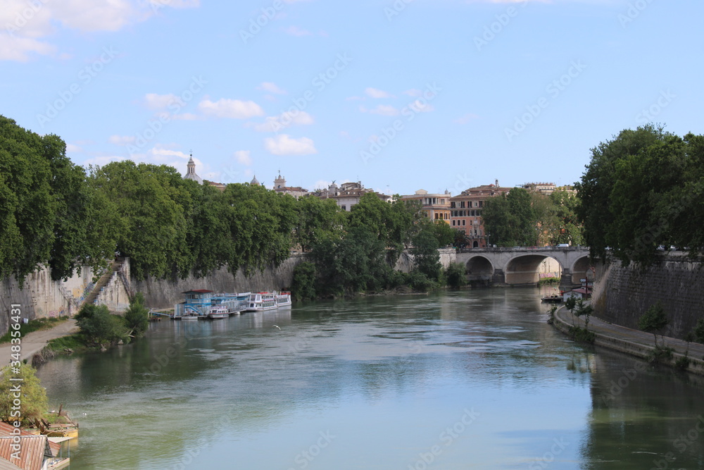 view of river tiber in rome city center italy 