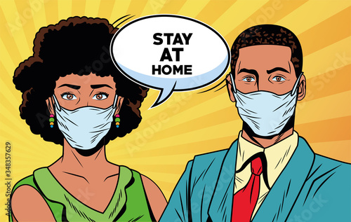 afr couple using face masks for covid19 saying stay at home