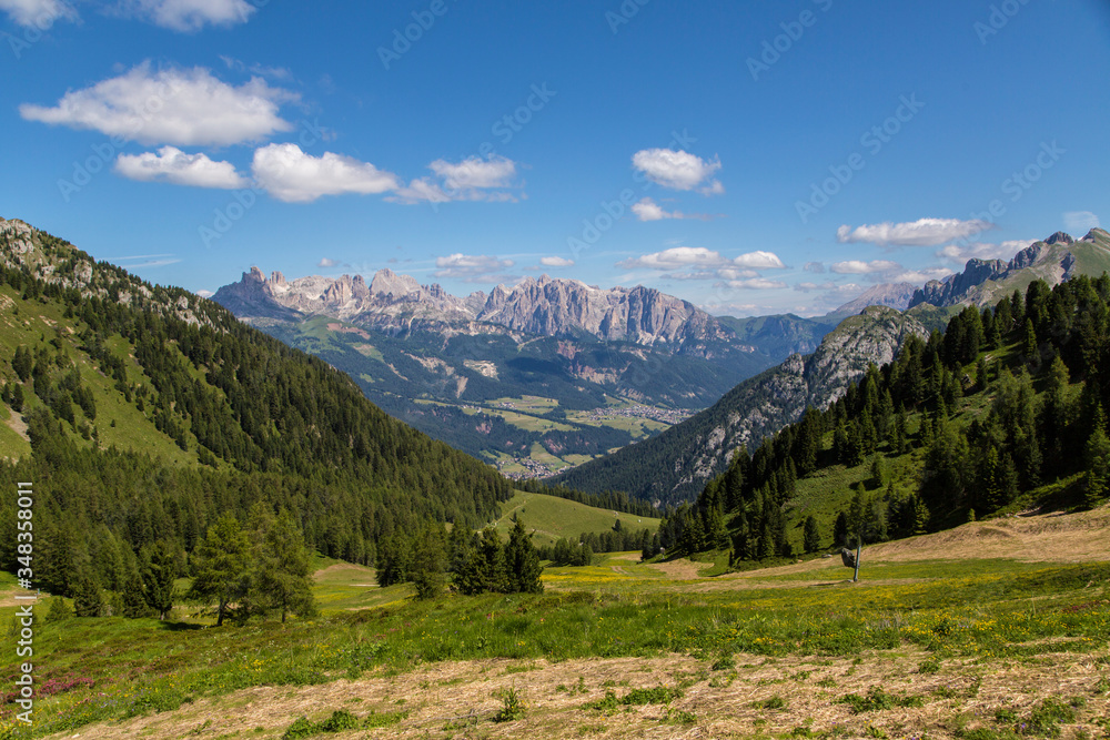 Alpe Lusia, Dolomites, Alps, Italy. Beautiful Mountain View. Summer mountain landscape in val di Fassa, Italian dolomites.