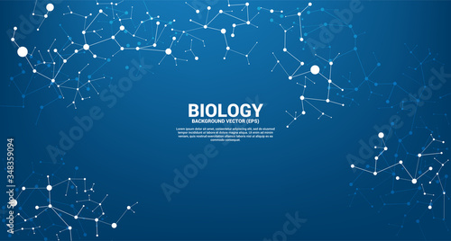 Network line Connecting dot molecule on blue background. Concept of biology chemical and science.