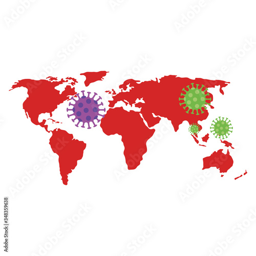 earth map with covid19 particles vector illustration design