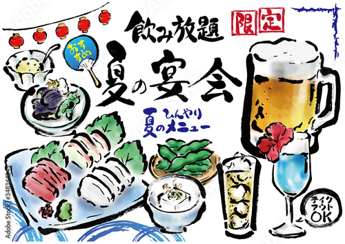 夏の宴会 夏 宴会 宴会集合 宴会素材 宴会素材集合 ベクター 宴会プラン 酒 ビール ひんやり おすすめ 文字 飲み放題 限定 お酒 宴会メニュー 飲み会 歓迎会 送別会 白バック 白背景 手描き 手書き 筆書き 筆描き カット 素材 メニュー イラスト カンパイ 宴会イラスト