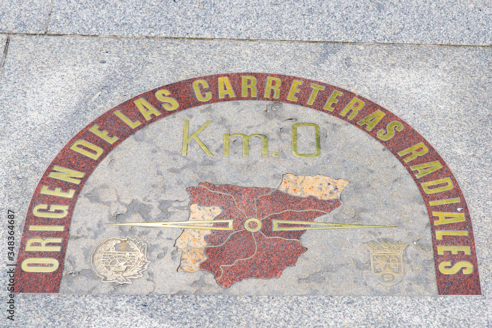 Km 0 of the radial network of Spanish roads on Puerta del Sol Square in Madrid, Spain