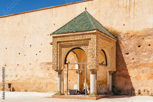 Soldier sentry box in El Hedim square of Meknes, Morocco