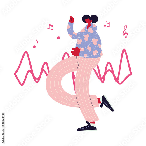 man listening music and dancing