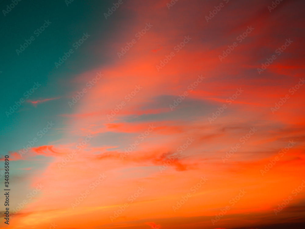 Colored clouds formed by the evening sun