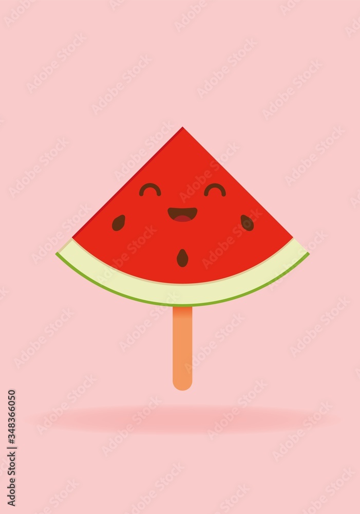 Kawaii watermelon slice with a happy smiley cute face. Kawaii watermelon slice with a happy smiley cute face.