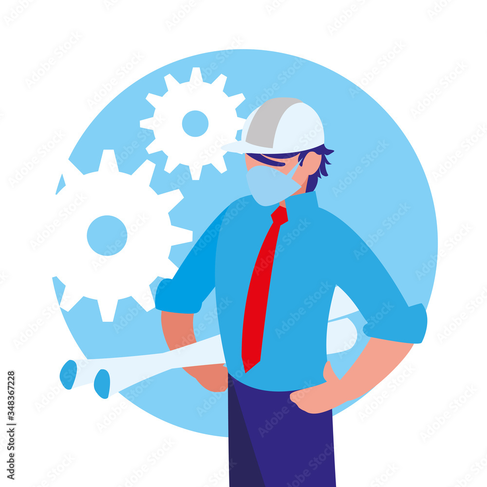 industrial worker man working with face mask industrial worker man working with face mask