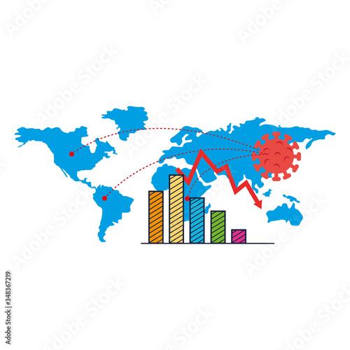 earth map for covid19 with statistics bars vector illustration design