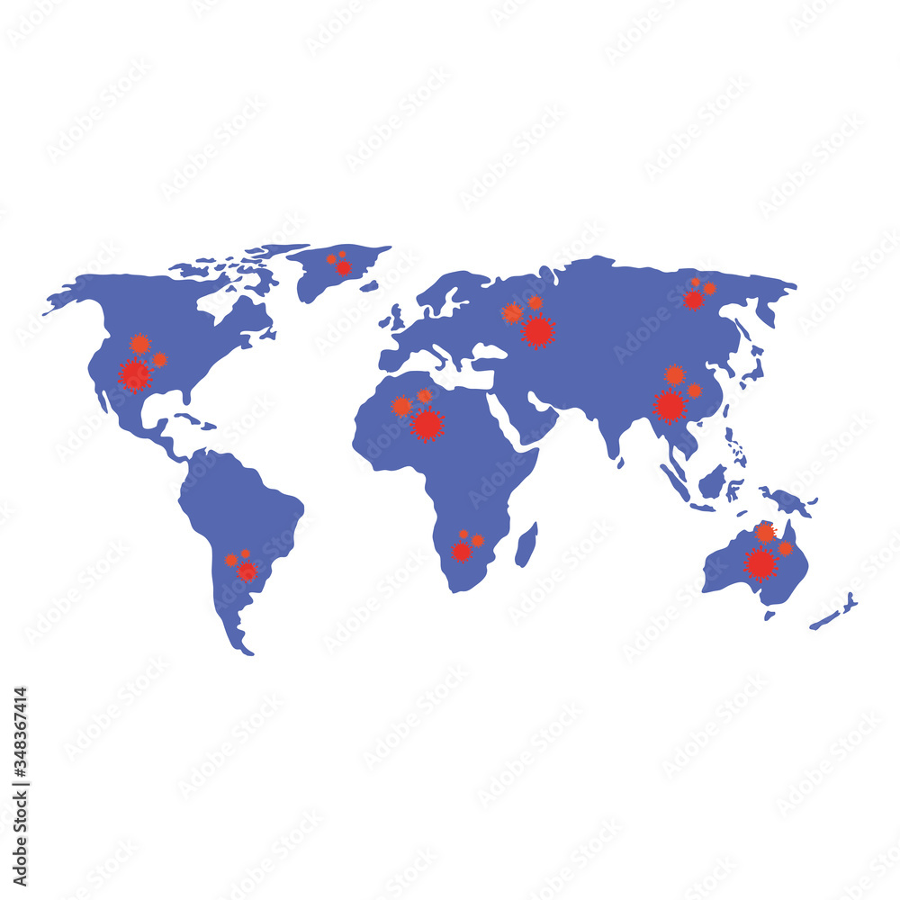 Fototapeta premium earth map with covid19 particles vector illustration design