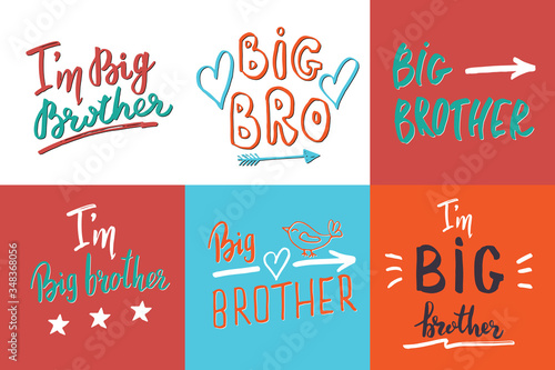 Big brother, Calligraphic Letterings signs set, child nursery printable phrase set. Vector illustration
