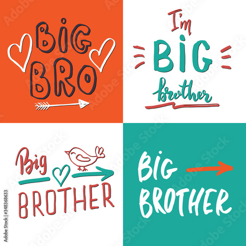 Big brother, Calligraphic Letterings signs set, child nursery printable phrase set. Vector illustration