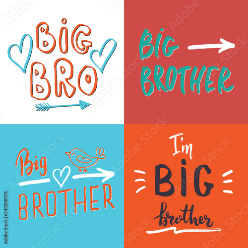 Big brother, Calligraphic Letterings signs set, child nursery printable phrase set. Vector illustration