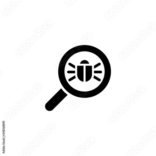 Search bug  icon vector in black solid flat design icon isolated on white background
