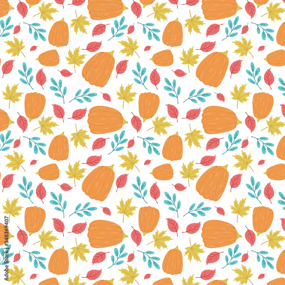 Autumn/fall leaves and pumpkins seamless vector pattern. Hand drawn seasonal pattern. Autumn/fall leaves and pumpkins seamless vector pattern. Hand drawn seasonal pattern.