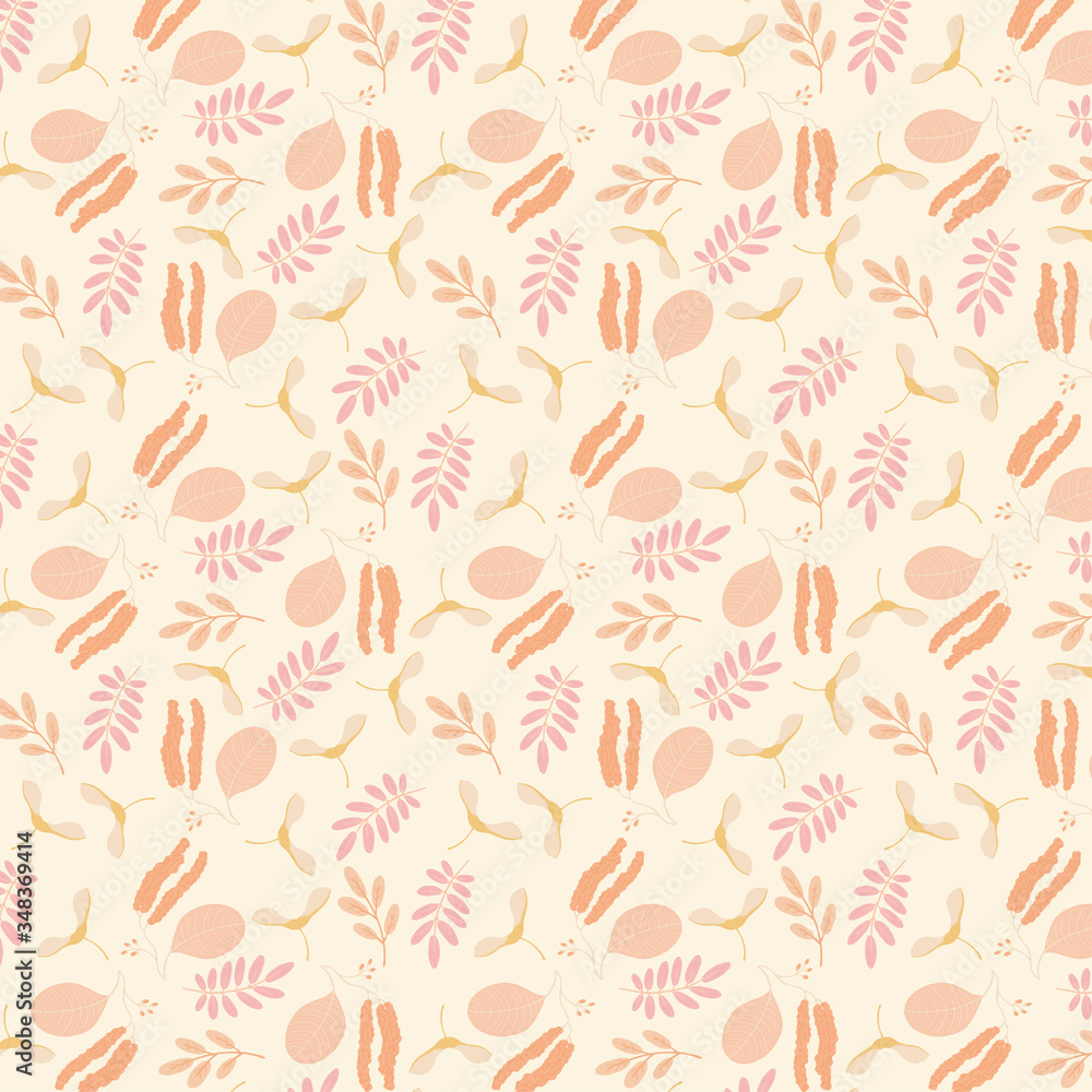 Autumn/fall leaves and seeds seamless vector pattern. Hand drawn seasonal pattern. Autumn/fall leaves and seeds seamless vector pattern. Hand drawn seasonal pattern.