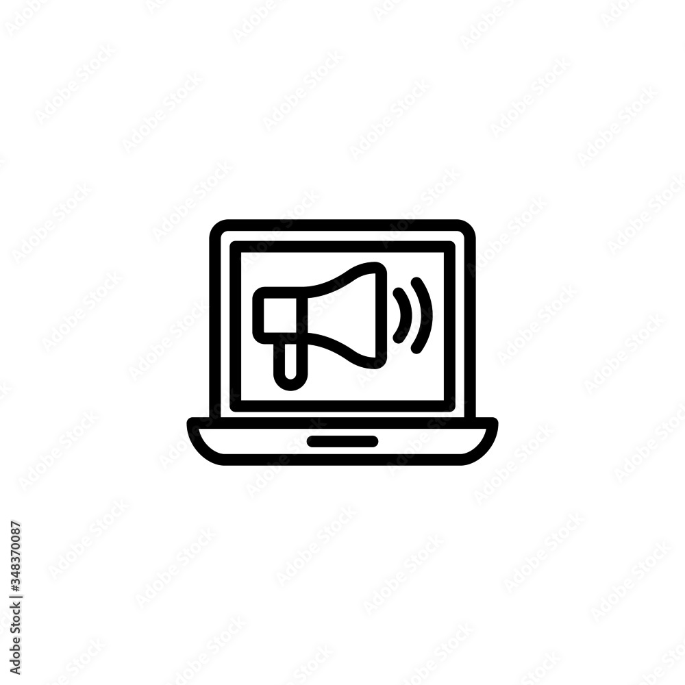 Online marketing icon vector in linear, outline icon isolated on white background Online marketing icon vector in linear, outline icon isolated on white background