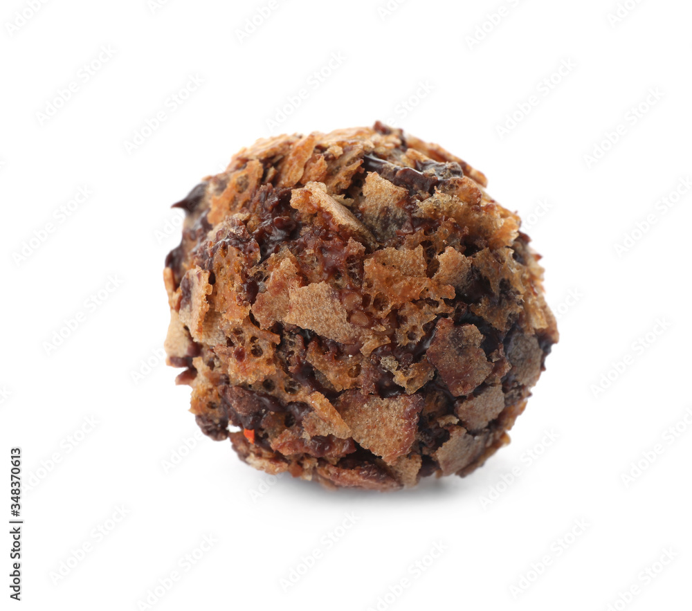Delicious chocolate candy with waffle crumbles isolated on white Delicious chocolate candy with waffle crumbles isolated on white
