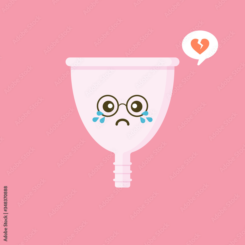 Cute happy smiling menstrual cup. Isolated on pink background. Vector cartoon character illustration design,simple flat style. Zero waste period, menstrual cup concept