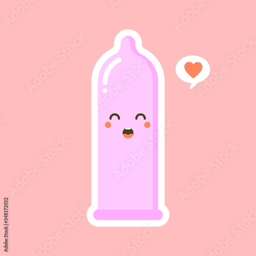 cute and kawaii condom shaped funny emoticons . Latex contraception emoji symbols. Social communication and chatting vector elements. Smile face facial expression. Safe sex sticker collection.