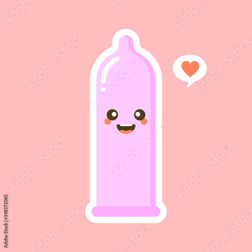 cute and kawaii condom shaped funny emoticons . Latex contraception emoji symbols. Social communication and chatting vector elements. Smile face facial expression. Safe sex sticker collection.