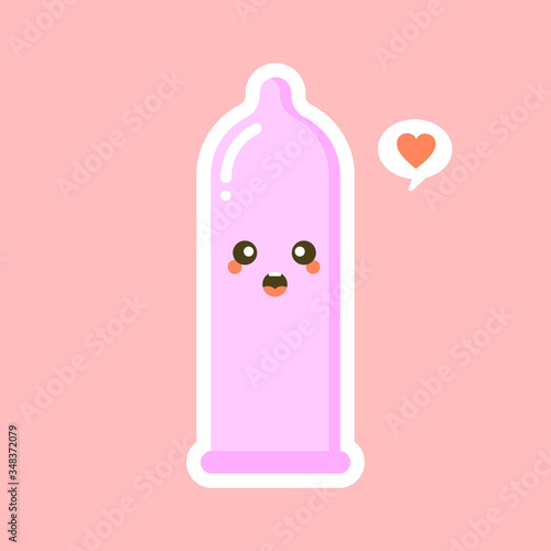 cute and kawaii condom shaped funny emoticons . Latex contraception emoji symbols. Social communication and chatting vector elements. Smile face facial expression. Safe sex sticker collection.