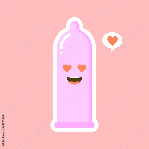 cute and kawaii condom shaped funny emoticons . Latex contraception emoji symbols. Social communication and chatting vector elements. Smile face facial expression. Safe sex sticker collection.