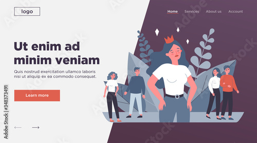 Selfish girl and society flat vector illustration. Arrogant young woman not seeing angry people. Social problem and communication concept.