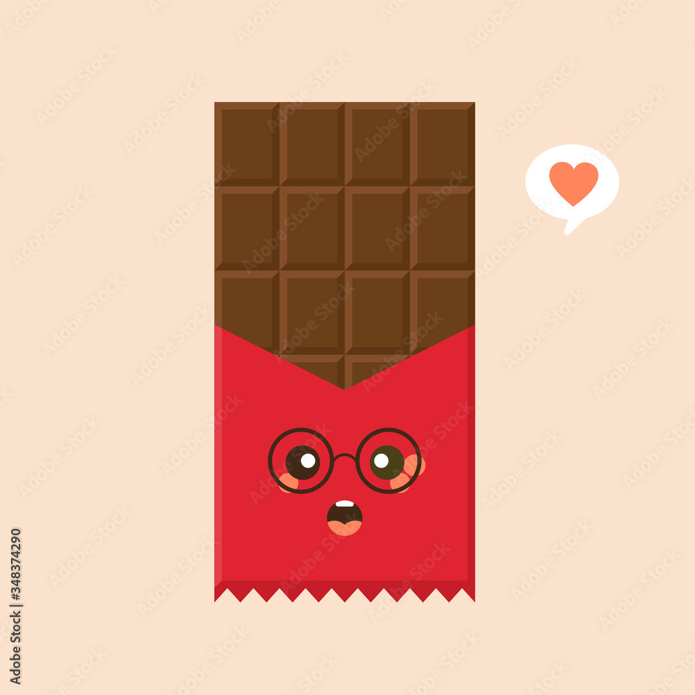Fototapeta premium cute and funny chocolate bar characters showing various emotions, cartoon vector illustration isolated on color background. kawaii chocolate bar characters, mascots, emoticons and emoji for web