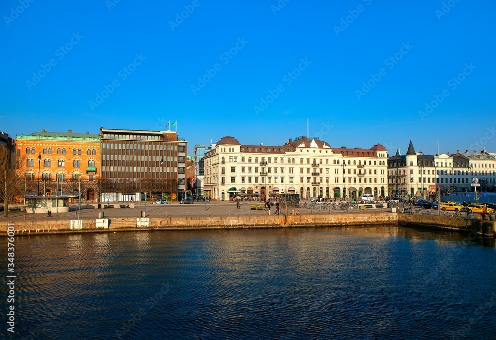 City center of Helsingborg swedish city and harbour
