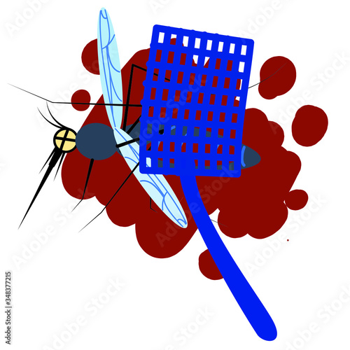 Killed mosquito in blood. Slammed insect on a white background. Vector stock illustration on the theme of mosquito extermination.