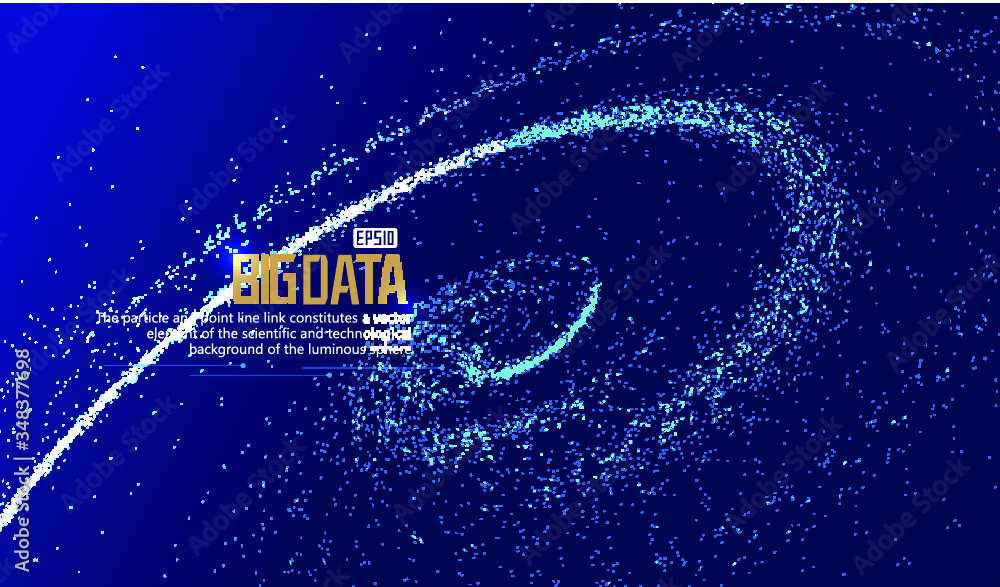 Glowing particles flow spiral, internet technology big data background.
Glowing particles flow spiral, internet technology big data background.